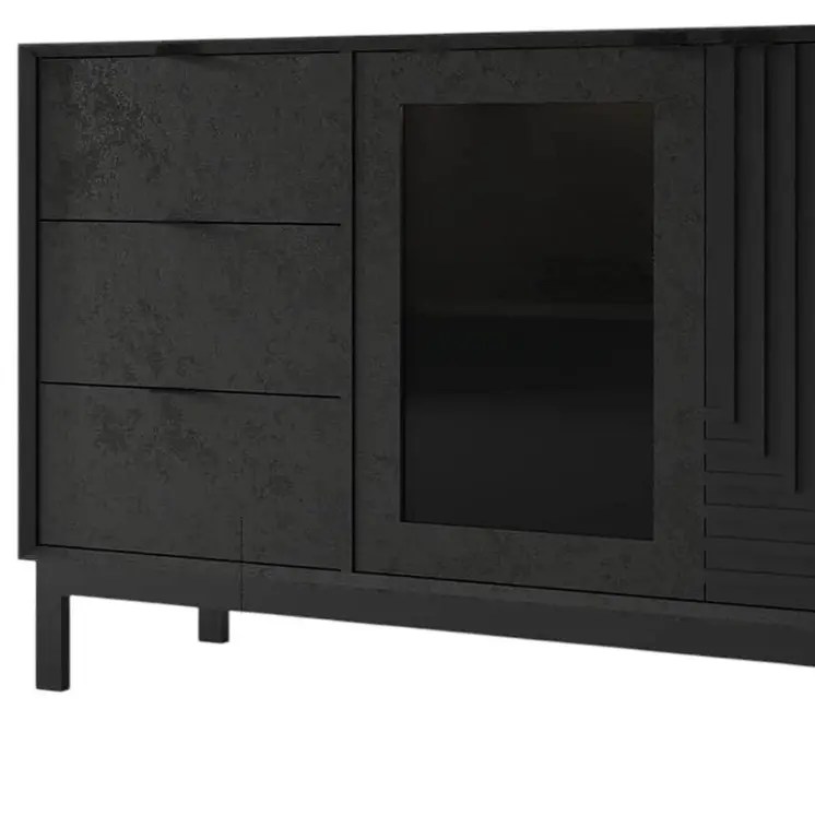 31" Black Wood Accent Cabinet With LED With Single Door And Three Drawers