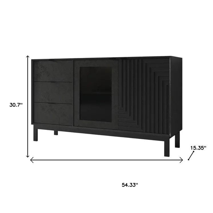 31" Black Wood Accent Cabinet With LED With Single Door And Three Drawers
