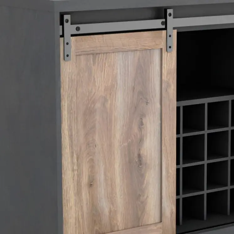 32" Charcoal And Natural Wood Barn Door Bar Cabinet