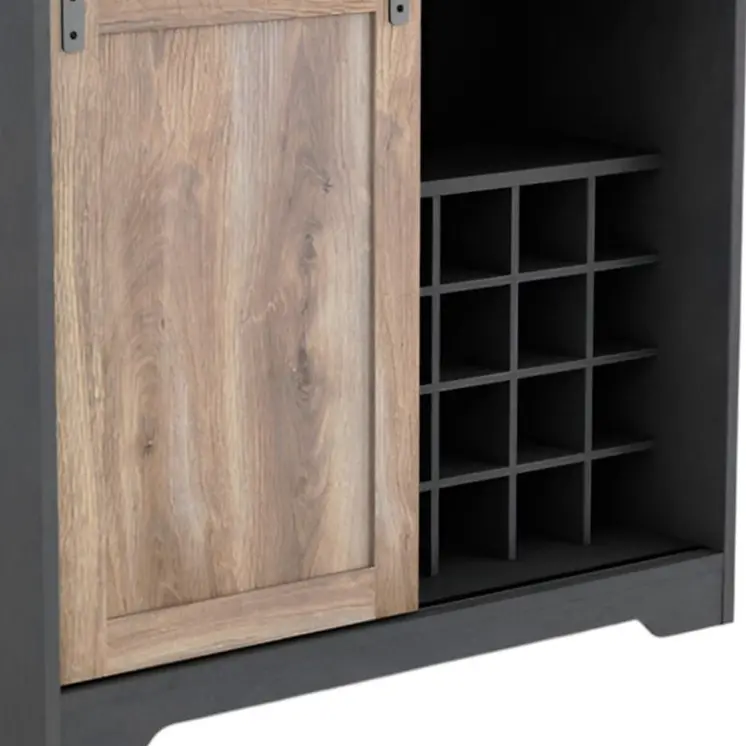 32" Charcoal And Natural Wood Barn Door Bar Cabinet