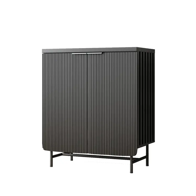 35" Black Wood Textured Door Accent Cabinet With Two Doors