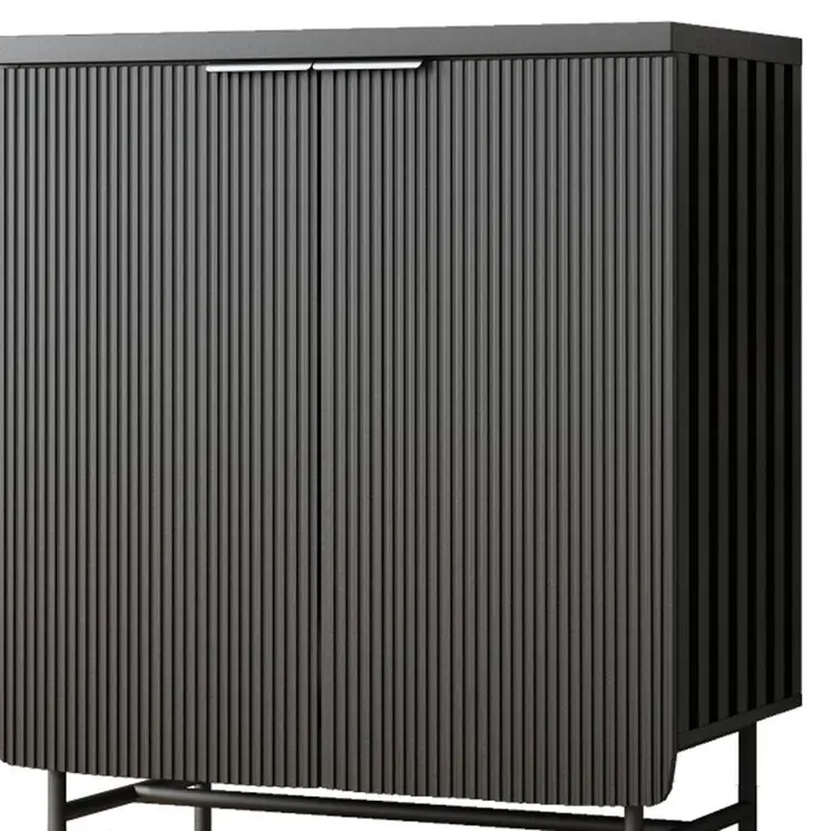 35" Black Wood Textured Door Accent Cabinet With Two Doors
