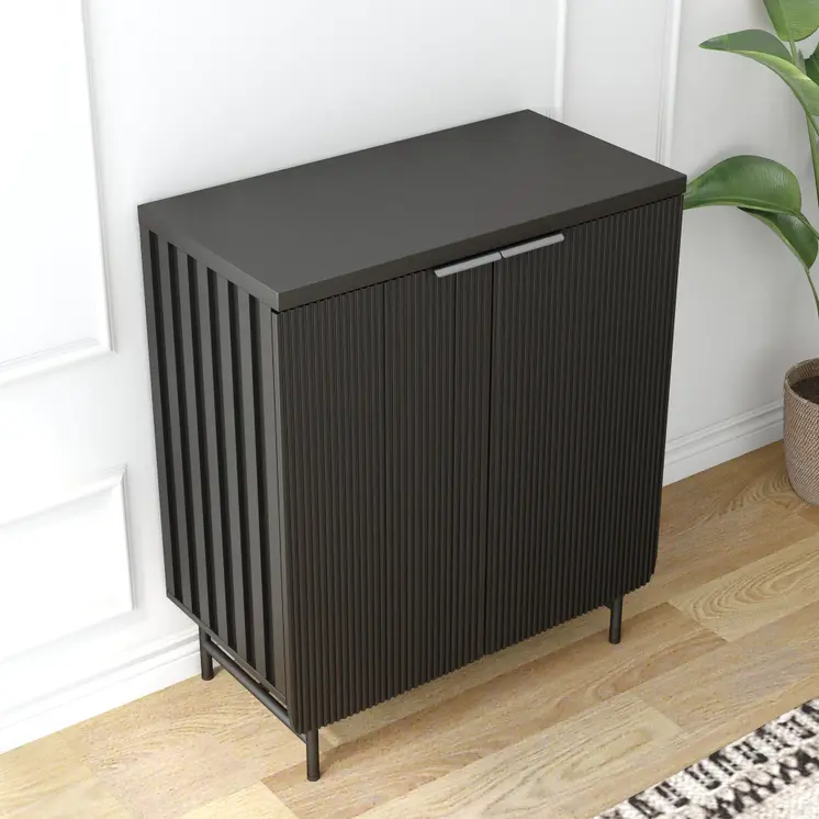 35" Black Wood Textured Door Accent Cabinet With Two Doors