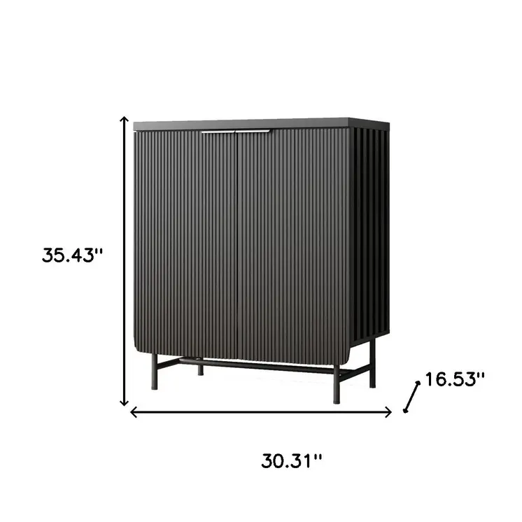 35" Black Wood Textured Door Accent Cabinet With Two Doors