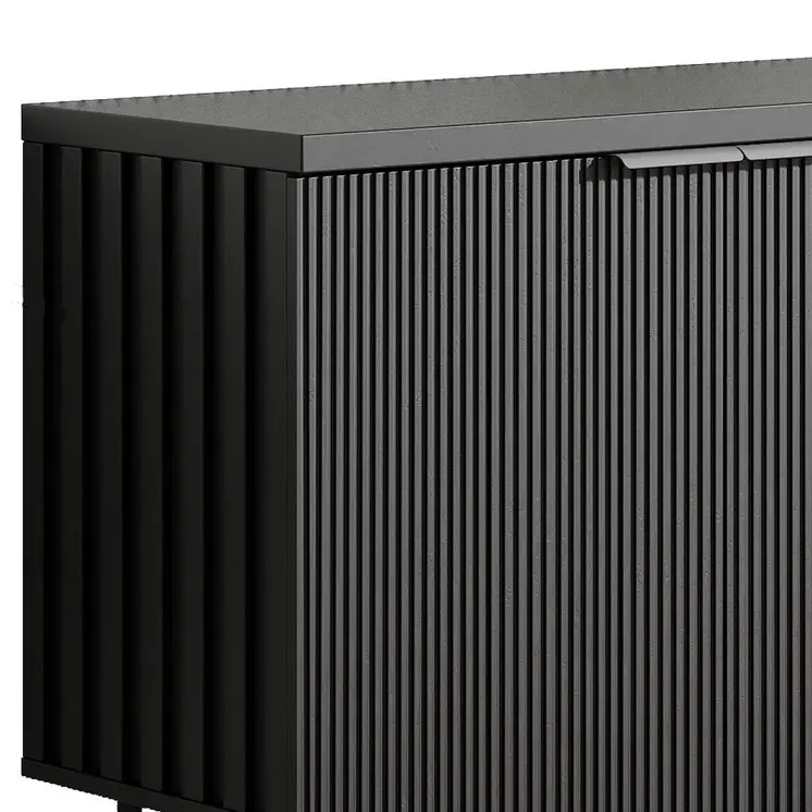 68" Black Wood Ribbed Texture Sideboard with Four Doors