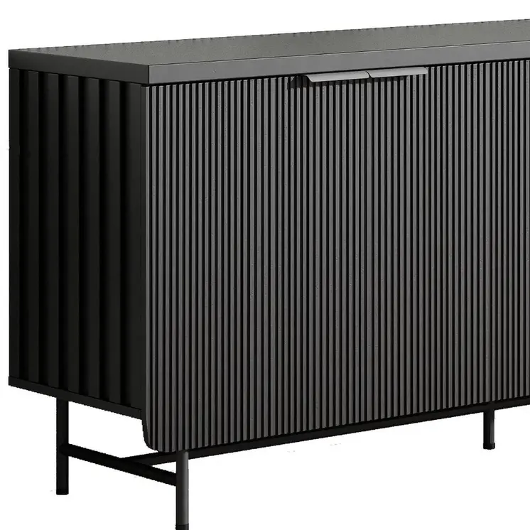 68" Black Wood Ribbed Texture Sideboard with Four Doors