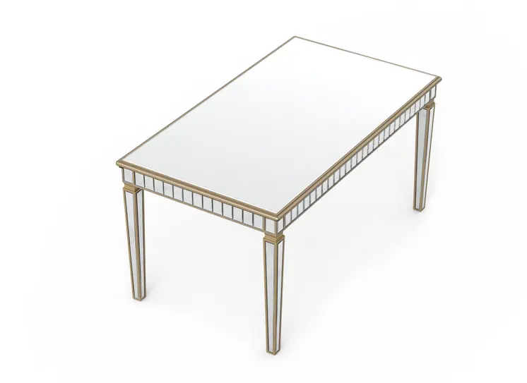 59" Silver and Gold Mirrored Glass and Wood Mirrored Dining Table