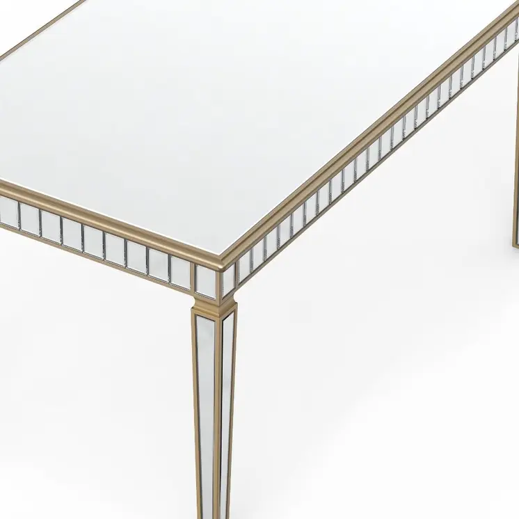 59" Silver and Gold Mirrored Glass and Wood Mirrored Dining Table