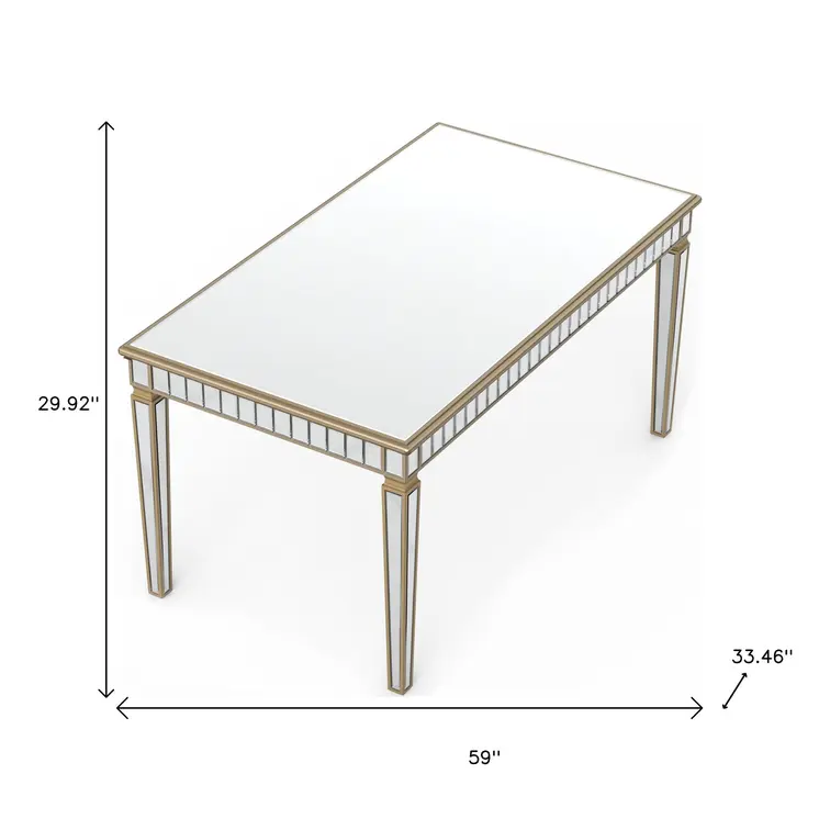 59" Silver and Gold Mirrored Glass and Wood Mirrored Dining Table