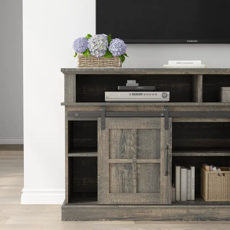 58" Oak Wood Enclosed and Open Storage TV Stand