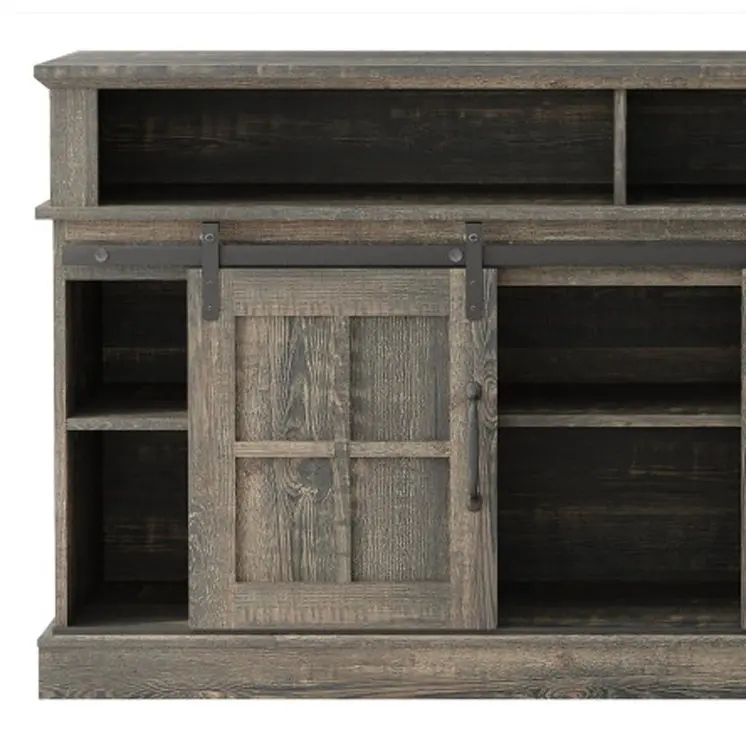 58" Oak Wood Enclosed and Open Storage TV Stand