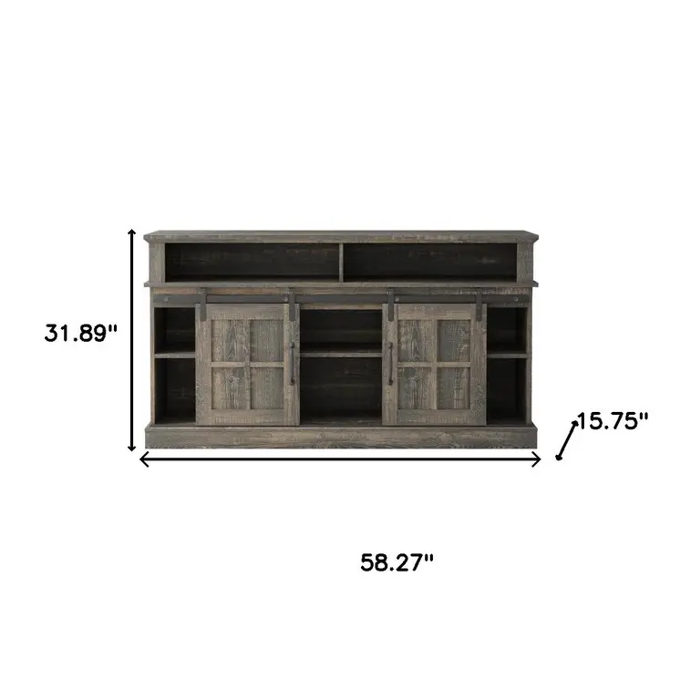 58" Oak Wood Enclosed and Open Storage TV Stand