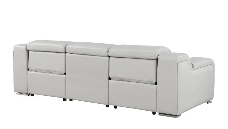 103" Light Gray Italian Leather Reclining USB Sofa