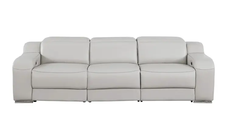 103" Light Gray Italian Leather Reclining USB Sofa