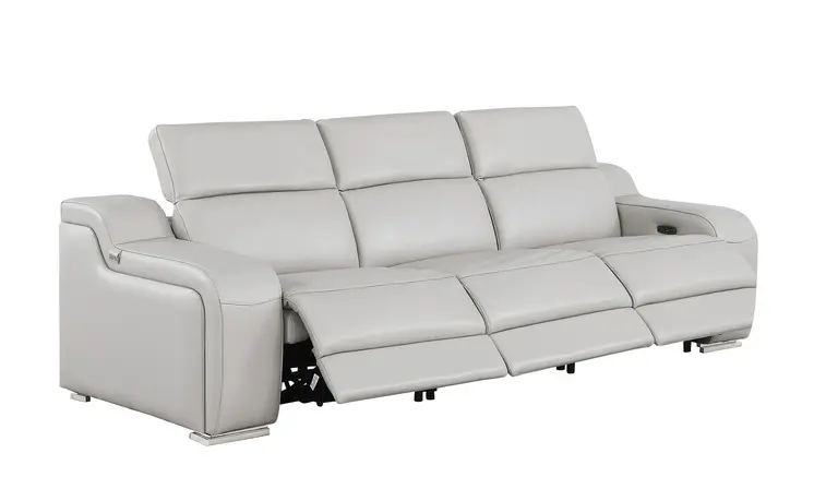 103" Light Gray Italian Leather Reclining USB Sofa
