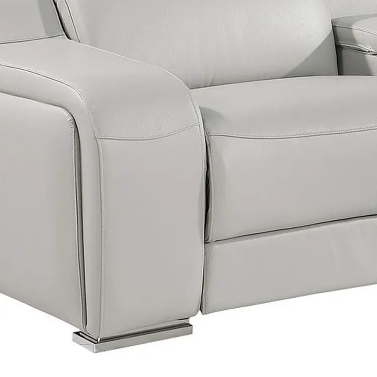 129" Light Gray Italian Leather Reclining USB Sofa