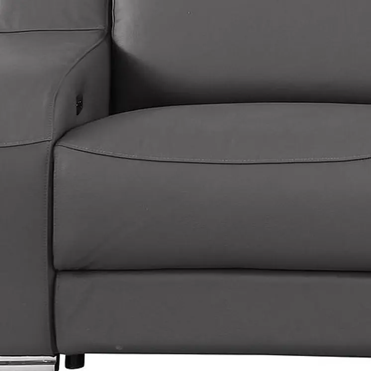 103" Dark Gray Italian Leather Reclining USB Sofa