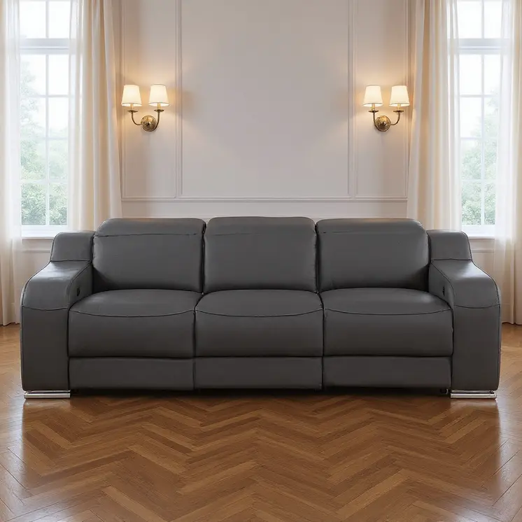 103" Dark Gray Italian Leather Reclining USB Sofa