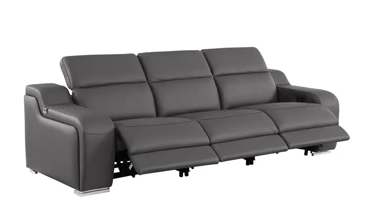 103" Dark Gray Italian Leather Reclining USB Sofa