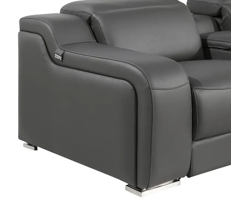 103" Dark Gray Italian Leather Reclining USB Sofa