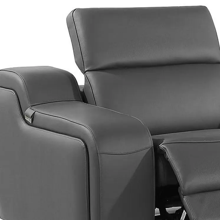 129" Dark Gray Italian Leather Reclining USB Sofa