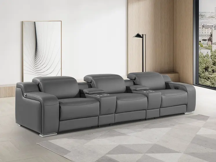 129" Dark Gray Italian Leather Reclining USB Sofa