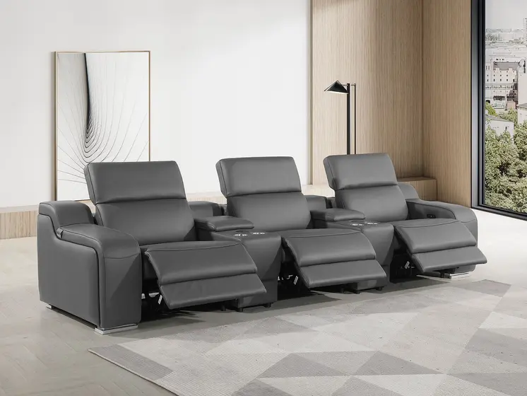 129" Dark Gray Italian Leather Reclining USB Sofa
