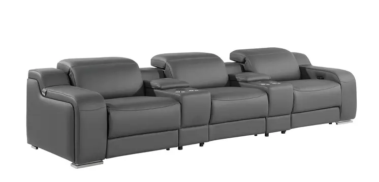129" Dark Gray Italian Leather Reclining USB Sofa
