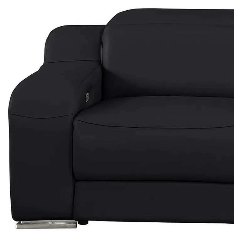 103" Black Italian Leather Reclining USB Sofa