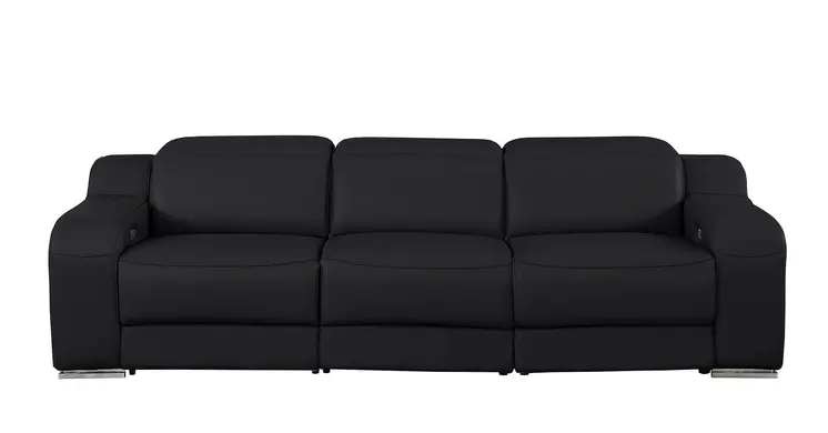 103" Black Italian Leather Reclining USB Sofa