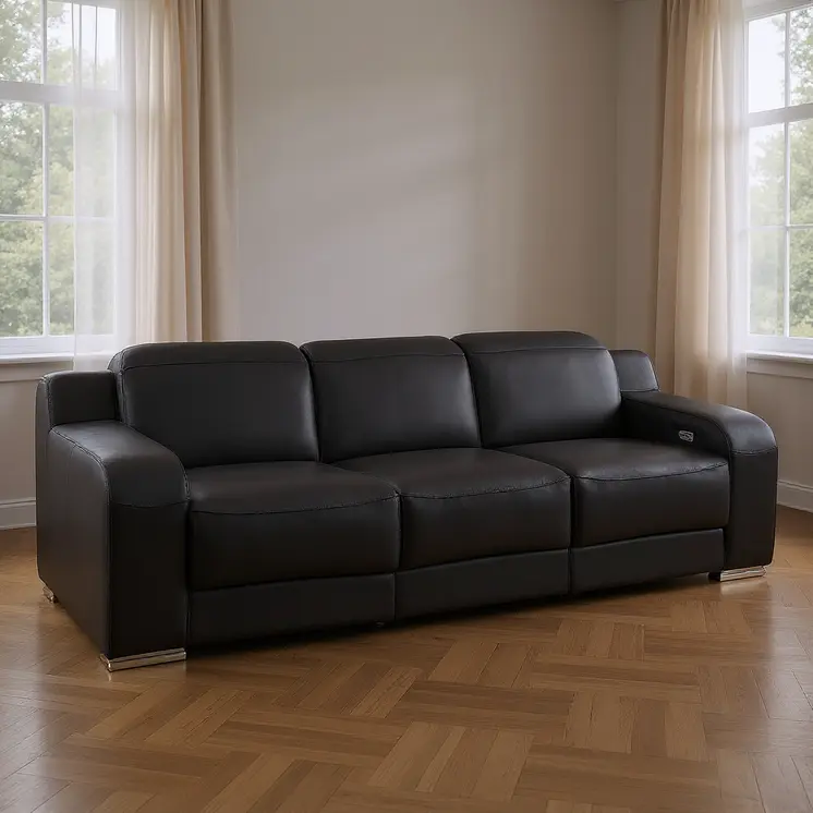 103" Black Italian Leather Reclining USB Sofa