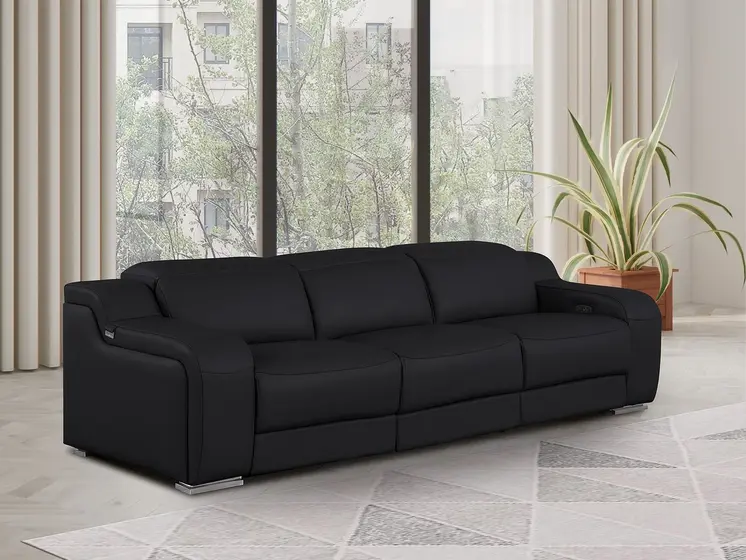 103" Black Italian Leather Reclining USB Sofa
