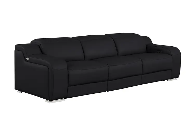103" Black Italian Leather Reclining USB Sofa