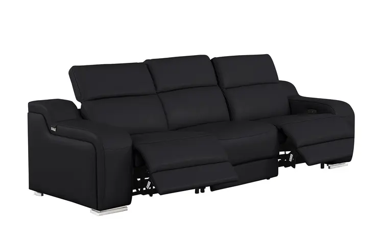 103" Black Italian Leather Reclining USB Sofa