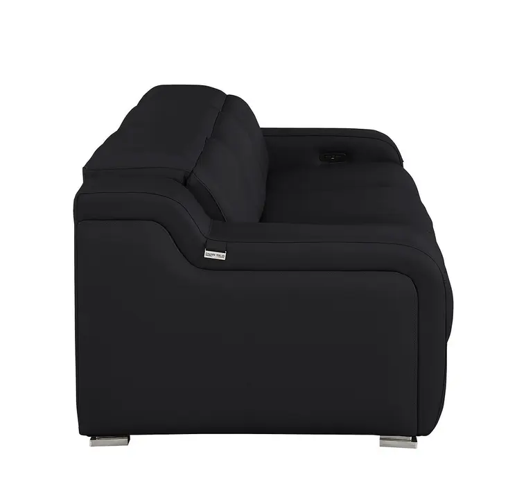 103" Black Italian Leather Reclining USB Sofa