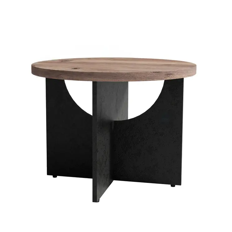 18" Light Brown and Black Wood Round Cross Legs End Table