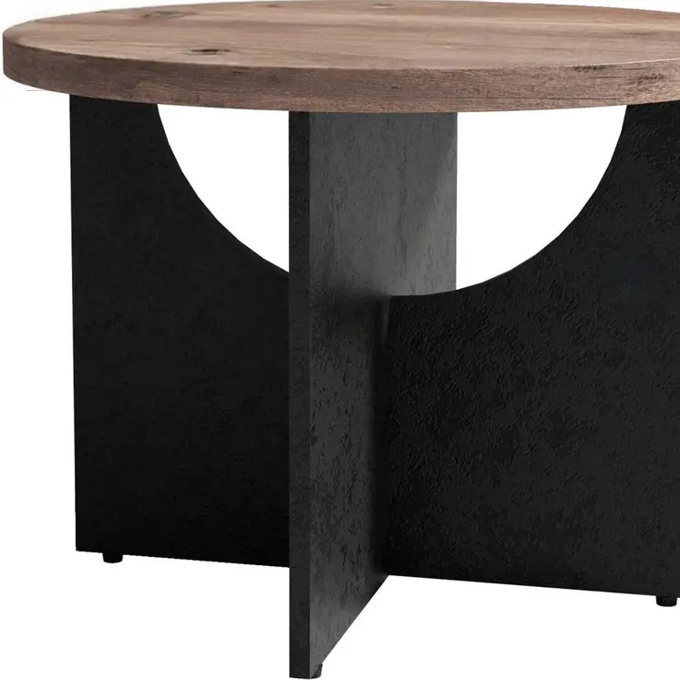 18" Light Brown and Black Wood Round Cross Legs End Table