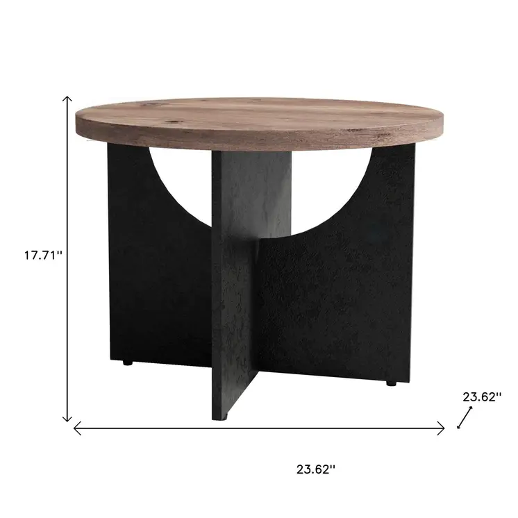 18" Light Brown and Black Wood Round Cross Legs End Table