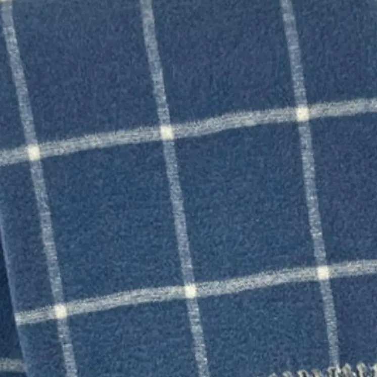 50" X 67" Denim Blue And White Cotton Blend Woven Plaid Throw Blanket with Fringe