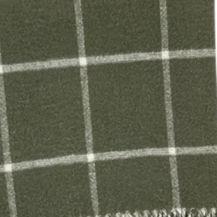 50" X 67" Olive Green And White Cotton Blend Woven Plaid Throw Blanket with Fringe