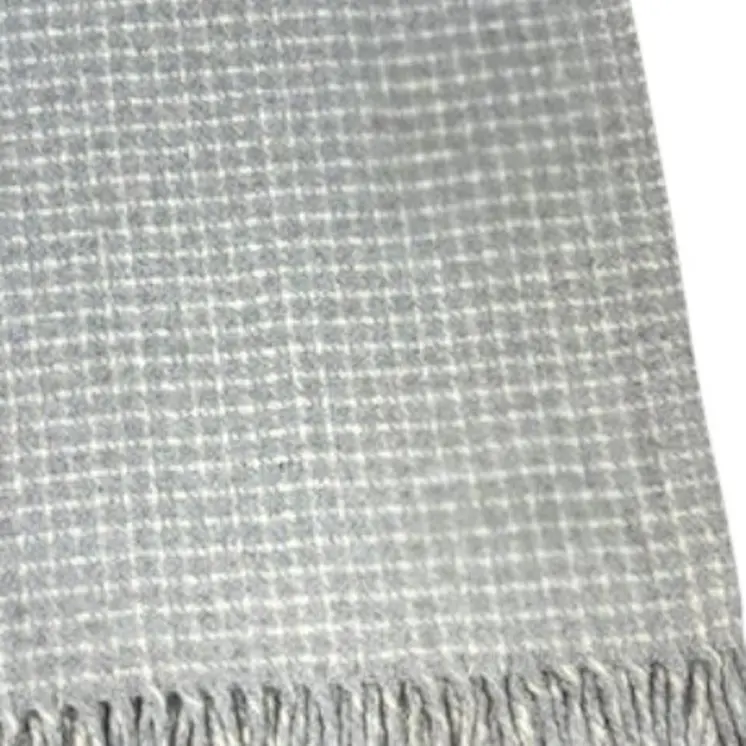 50" X 67" Light Gray And Cream Cotton Blend Woven Plaid Throw Blanket with Fringe