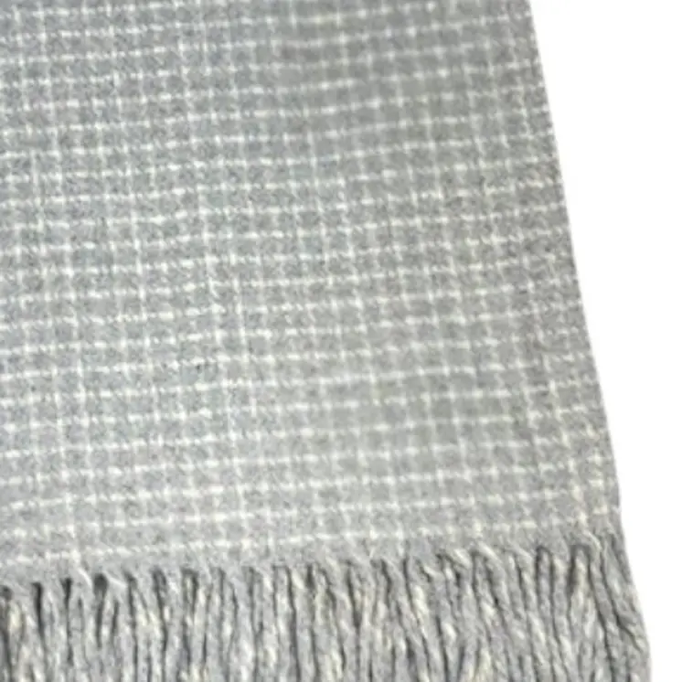 50" X 67" Light Gray And Cream Cotton Blend Woven Plaid Throw Blanket with Fringe