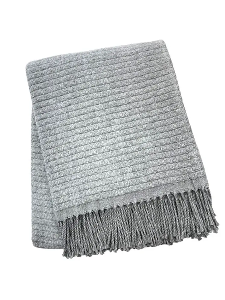 50" X 67" Gray Cotton Blend Woven Throw Blanket with Fringe