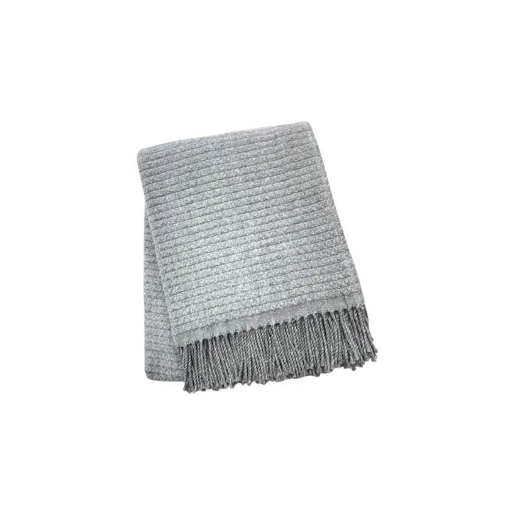 50" X 67" Gray Cotton Blend Woven Throw Blanket with Fringe