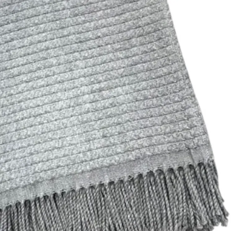 50" X 67" Gray Cotton Blend Woven Throw Blanket with Fringe