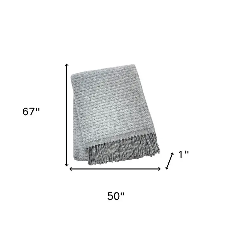 50" X 67" Gray Cotton Blend Woven Throw Blanket with Fringe