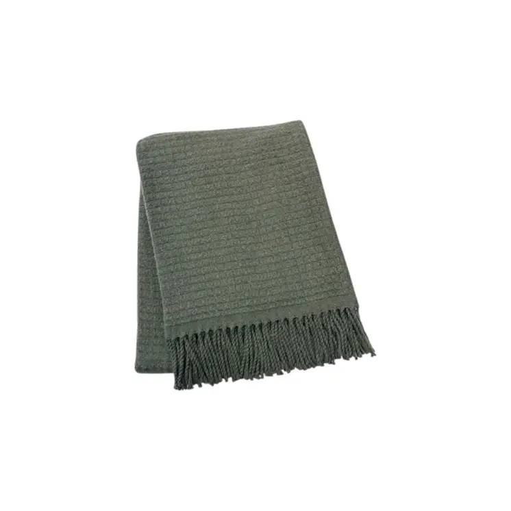 50" X 67" Olive Green Cotton Blend Woven Throw Blanket with Fringe