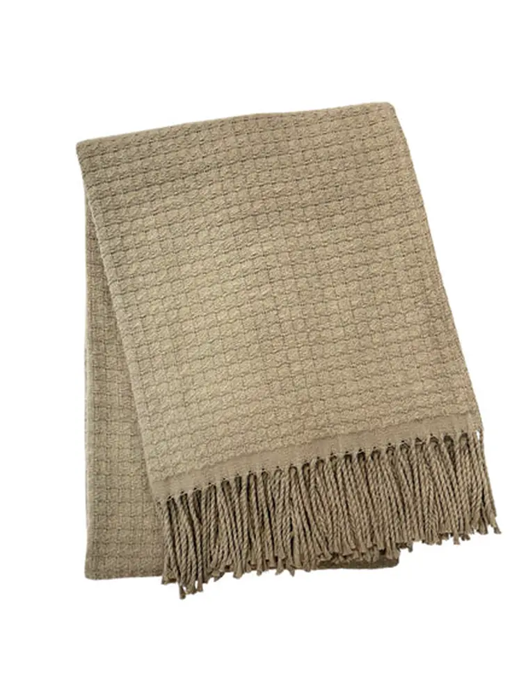 50" X 67" Sand Cotton Blend Woven Throw Blanket with Fringe