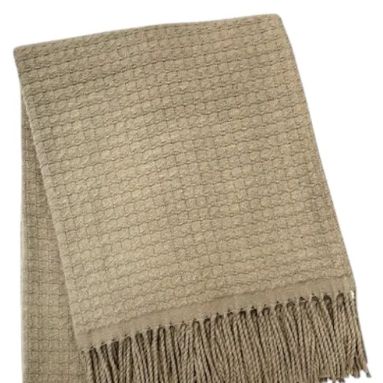 50" X 67" Sand Cotton Blend Woven Throw Blanket with Fringe
