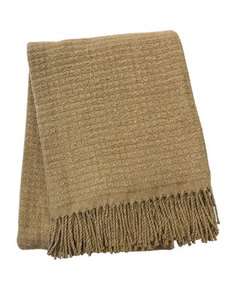 50" X 67" Stone Cotton Blend Woven Throw Blanket with Fringe